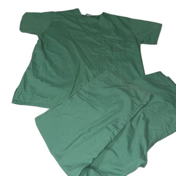 Butter-Soft Scrubs By UA Unisex M/L Green Medical Uniform Set With Ink Spot - Picture 1 of 11